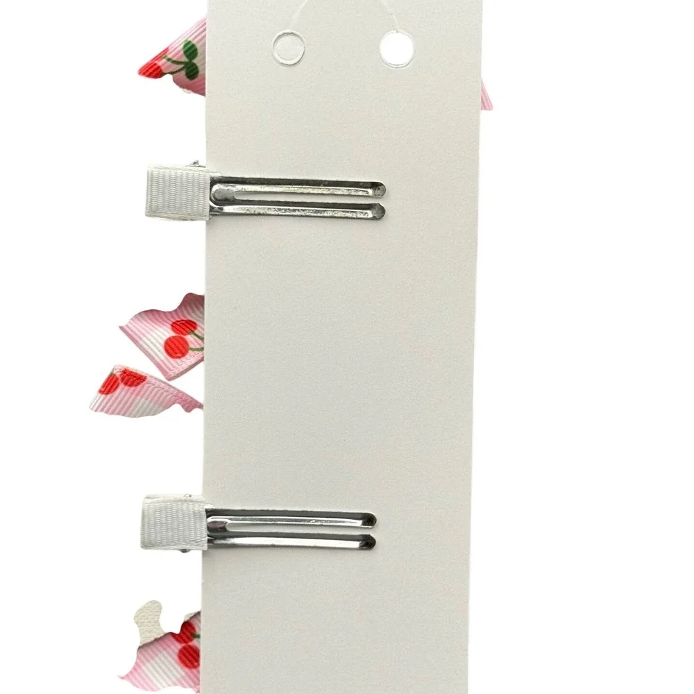 Girls Pink Gingham Cherry Hair Bows Red Glitter Alligator Clips 2 Pack Set‎